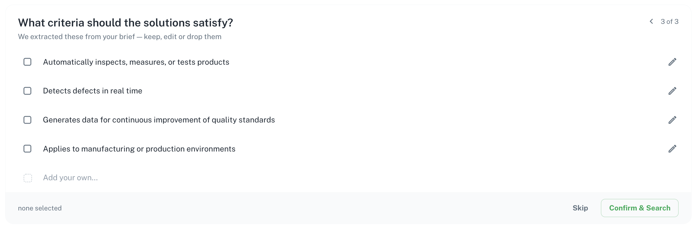 Guided Search, step 3 of 3: reviewing the criteria suggested from the input